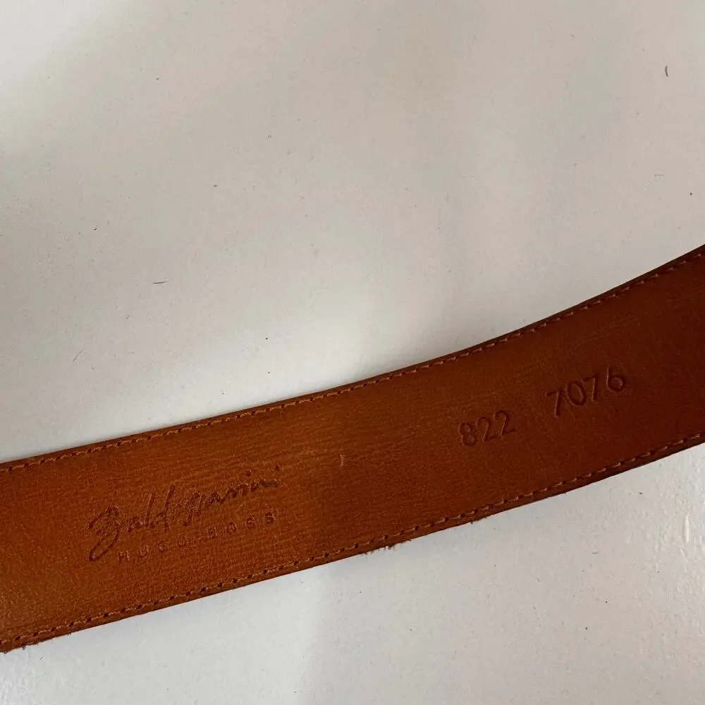 Vintage HUGO BOSS Calf Belt Brown Pebbled Leather Silver Buckle Size 100 USED